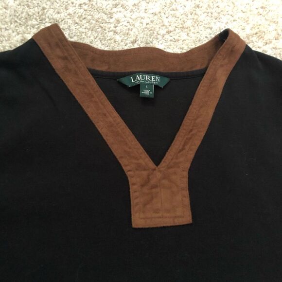 Ralph Lauren women shirt long sleeves suede V neck, size large - Picture 8 of 9